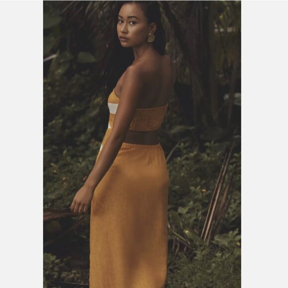 Brand New by Anthropologie Celandine Strapless Cutout Linen Blend Dress - Picture 2 of 8